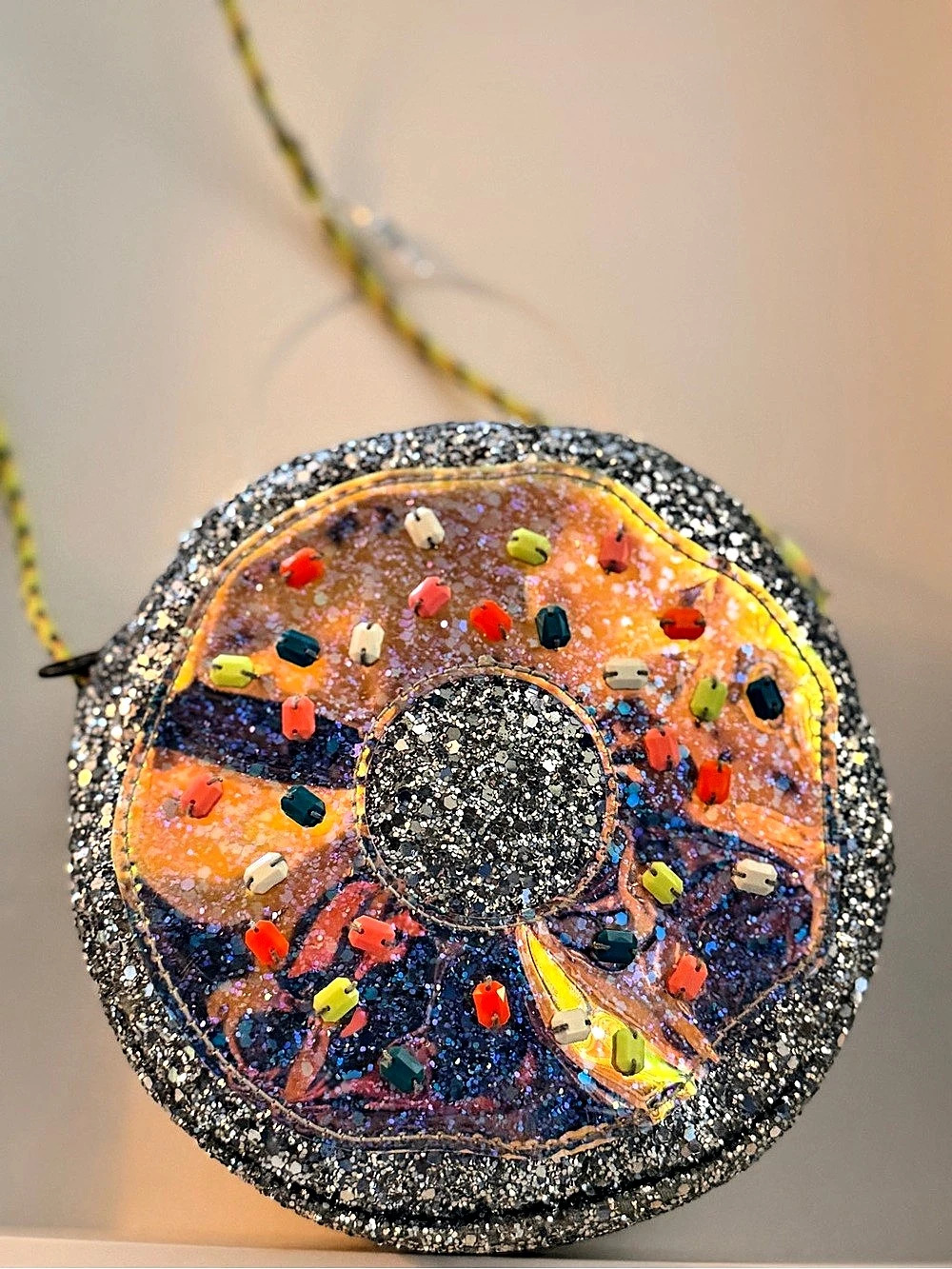 Sparkle!! crewcuts Glitter Donut Crossbody Bag in Silver & Orange